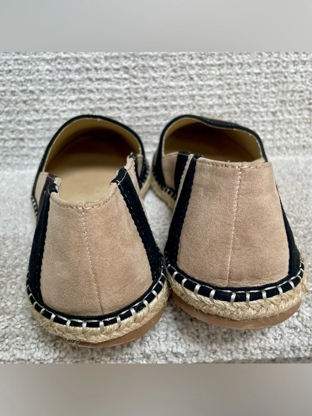 Ellos Women's 11M Faux Black Tan Suede Jute Espadrille Flats Shoes Summer Travel